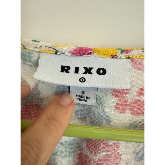 Rixo Floral Puff Sleeve Mini Dress Linen Blend Button Down Size 0 - Picture 3 of 8